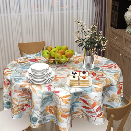 Vista 6 de Giwawa Mantel de hojas florales bohemias, mantel de hojas coloridas, mantel botánico natural de acuarela, mantel redondo de primavera y verano, Boho
