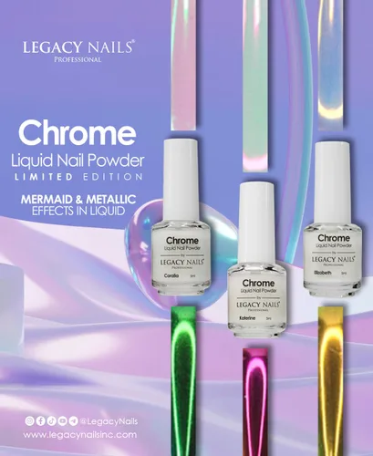 Vista 10 de LEGACY NAILS Polvo líquido profesional para uñas CROMADO - ALANA 0.2 fl oz - Revela la magia de los efectos iridiscentes, nacarados y metálicos - Di