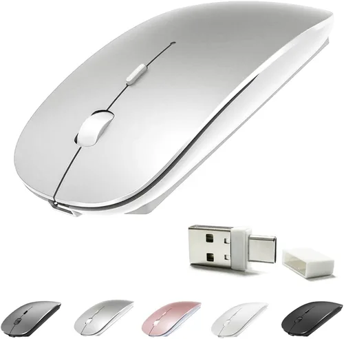 Vista 8 de KLO Ratón Bluetooth recargable con LED (BT5.2+Tipo-C+USB2.4G) para MacBook/MacBook Air/Pro/iPad/Laptop/Notebook/PC/Chromebook (A LED/Verde)