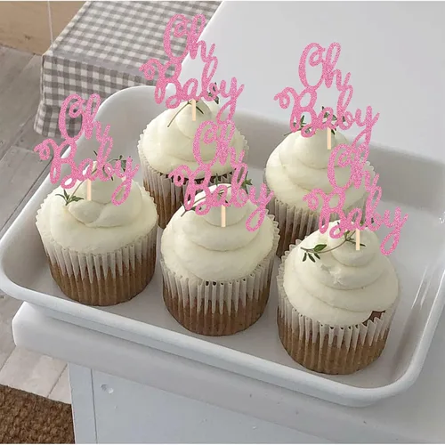 Vista 5 de 36 piezas Oh Baby Cupcake Toppers Glitter Baby Shower Cupcake Picks Decoraciones para Celebrar Baby Shower Niños Cumpleaños Suministros de Fiesta