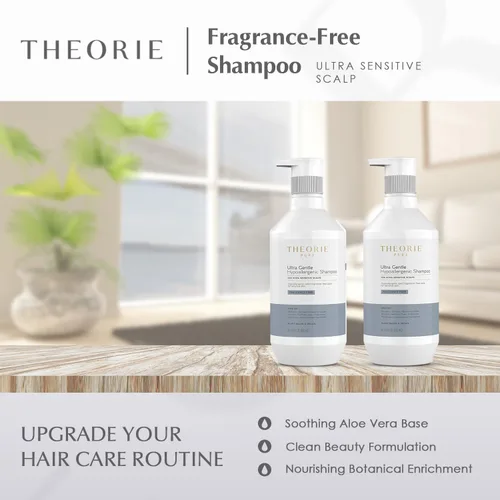 Vista 3 de Theorie Champú hipoalergénico puro ultra suave, a base de plantas y vegano, acondiciona y alivia la piel propensa a la picazón y a las alergias, sin