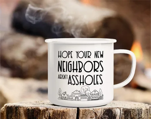 Vista 3 de Retreez Taza de café con texto en inglés "Hope Your New Neighbors Are Assholes Homeowner Homewarm", de acero inoxidable, esmaltado, de 16 onzas