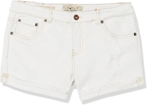 Vista 11 de Lucky Brand - Pantalones cortos de mezclilla con puños para niñas, de denim elástico con 5 bolsillos, de cintura media a alta Jenna Blanco Brillante