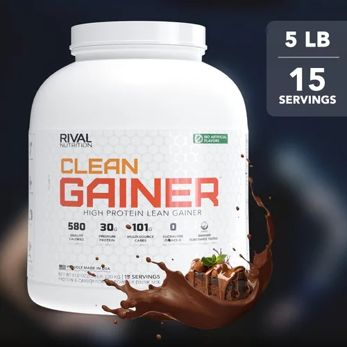 Vista 6 de Rival Nutrition Clean Gainer Proteína en Polvo – 5LB Chocolate Fudge – Alta Proteína para Masa Magra y Ganancia de Peso 580 Calorías, 30g