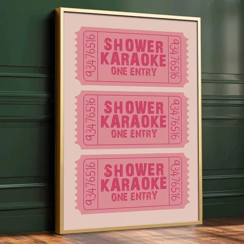 Vista 3 de Mostemauo Shower Karaoke Poster Shower Karaoke Ticket Wall Art Retro Pink Poster Pink Aesthetic Pictures Trendy Retro Posters Aesthetic Pictures 1