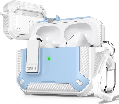 Vista 101 de R-fun Funda de carga compatible con AirPods de 2ª generación 2019, 1ª generación 2016, protección completa contra caídas, tapa desplegable