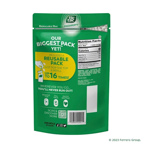 Vista 3 de Tic Tac Bolsa de recarga a granel de mentas frescas, caramelos de menta de bolsillo para llevar, incluye paquete recargable vacío, 17.2 oz
