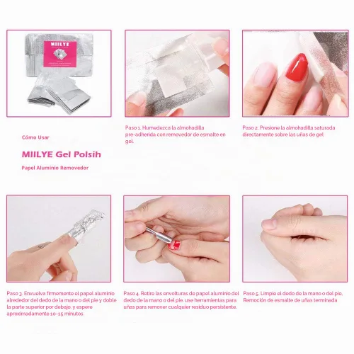 Vista 6 de MIILYE Envolturas de papel de aluminio para quitar esmalte de uñas para acrílico, polvo de inmersión, UV/gel, barniz de esmalte de remojo