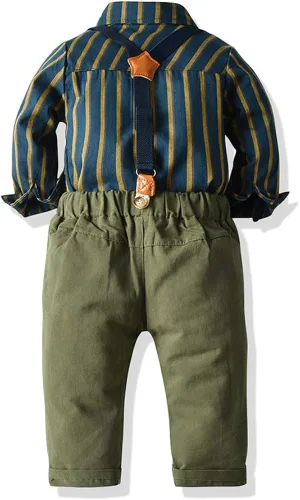 Vista 2 de Traje de Navidad para bebés y niños, camisa con corbatín, mameluco, tirantes, pantalones cortos, para boda, fiesta de cumpleaños, esmoquin, traje