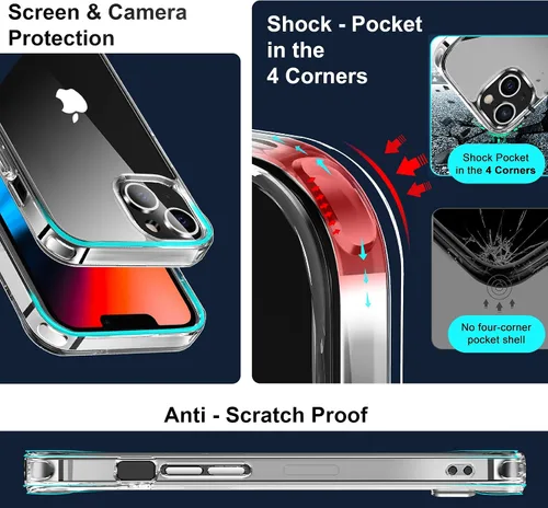 Vista 4 de CEDO Funda con soporte para iPhone 15, ajustable en 3 direcciones con soporte de metal, parachoques resistente a golpes de grado militar, cubierta