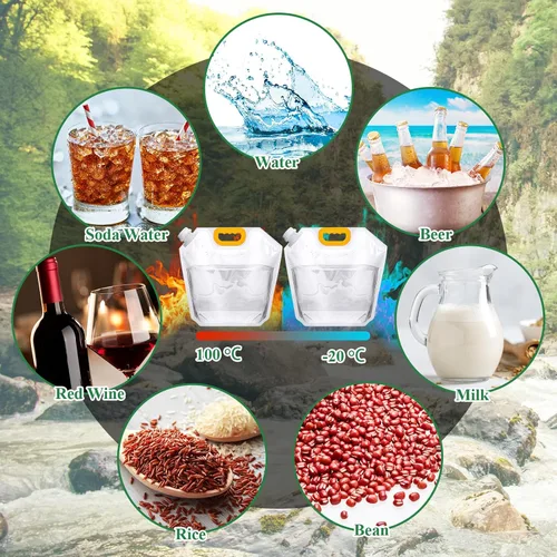 Vista 6 de Tessco for you 1.3 Gallon Collapsible Water Storage Bag Water Container Emergency Jug Plastic Storage Pouch Freezable Carrier Tank Foldable Bottle