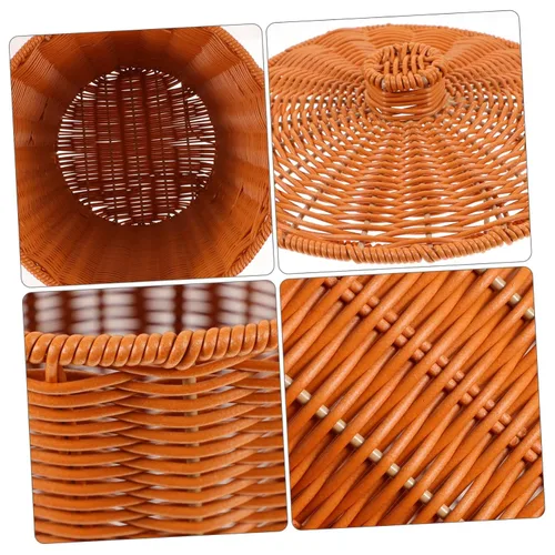 Vista 8 de YARNOW Cubo de basura de ratán con tapa de 9.2 x 9.2 x 11 pulgadas, cesta de plástico tejida para organización del hogar, cocina, baño, sala de estar