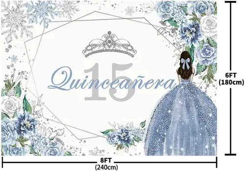 Vista 5 de Sendy Telón de fondo de quinceañera de 8 x 6 pies para fiesta de cumpleaños de 15 años de Dulce Girl Mis Quince Anos, decoración de fiesta