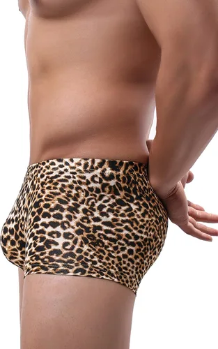 Vista 4 de IKINGSKY iKingksy - Calzoncillos tipo bóxer de leopardo para hombre, de tiro bajo