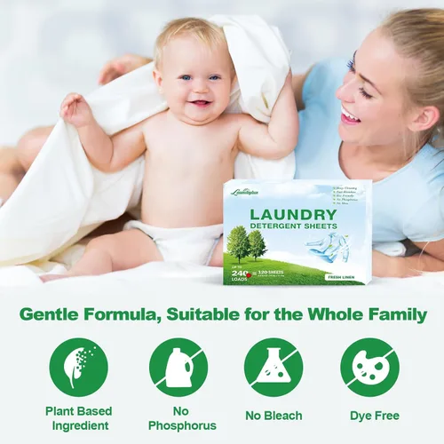 Vista 2 de Hoja de detergente para ropa, tiras de lavado ecológicas e hipoalergénicas Ingredientes naturales, ultraconcentrados, listos para viajar, sin