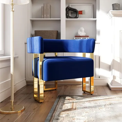 Vista 10 de Juego de 2 sillas decorativas de terciopelo azul marino, sillones de barril para sala de estar