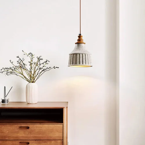 Vista 2 de Mid Century Cement Ceiling Hanging Lighting, Modern Industrial Concrete Pendant Lights with Wood Finish, Black Dome Adjustable Cord E27/E26 Sockets