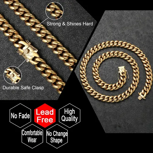 Vista 3 de Cuban Chain Necklace for Men Women 18k Silver Gold Stainless Steel Cuban Chains 8mm 10mm Width Fashion Hip Hop Jewelry
