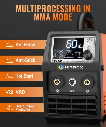 Vista 5 de HITBOX 140A MIG Soldador 110V/220V, Soldador de núcleo de flujo/Stick ARC/Lift Tig/Spool Gun 4 en 1 Máquina de soldadura Mig sin gas con pantalla