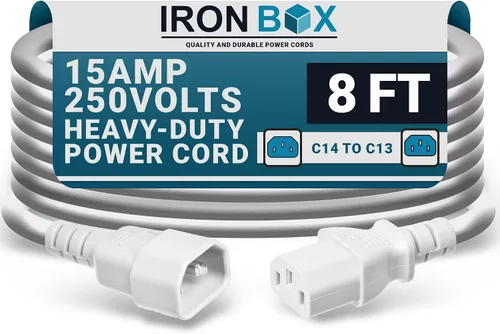 Vista 58 de IronBox Electric - Cable de Alimentación C14 a C13 de Servicio Pesado, 15A, 250V, Cable de Extensión para Computadora 14/3 AWG - Cables