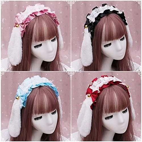 Vista 2 de Faylay Cosplay Girl - Diadema de peluche con orejas de conejo, accesorio para la cabeza