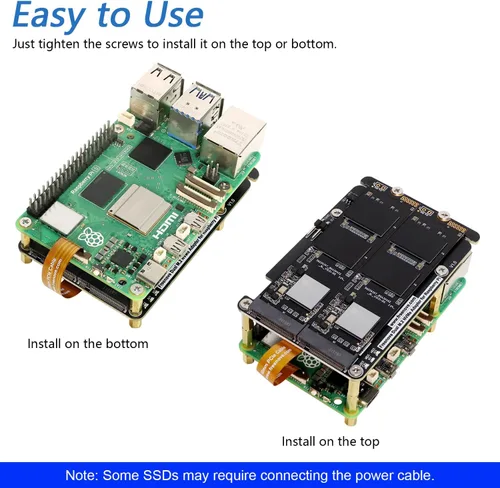 Vista 3 de Freenove Dual M.2 NVMe SSD HAT para Raspberry Pi 5, adaptador M.2 AI HAT 2 ranuras NAS RAID Kit, unidad de estado sólido tamaño 2230 2242 2260 2280