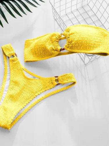 Vista 81 de WDIRARA Conjunto de bikini de 2 piezas sin tirantes para mujer