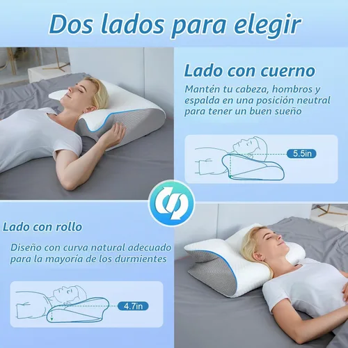 Vista 4 de HOMCA Almohada Cervical de Espuma Viscoelástica, 2 en 1 Almohada Ortopédica de Contorno Ergonómico para Dolor de Cuello, Almohadas de Soporte