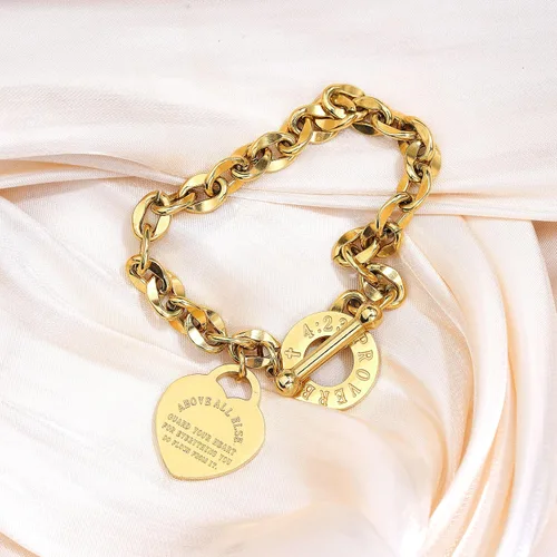 Vista 8 de MY FAVORITE DRAWER - Pulsera de corazón para mujer, delicada pulsera de cadena chapada en oro y plata, de acero inoxidable, ajustable, linda pulsera