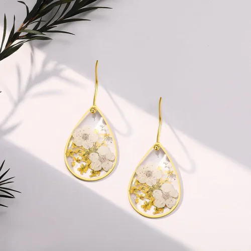 Vista 103 de Forget-Me-Not and Queen Anne's Lace Pressed Wildflower Earrings Pressed Flower Earrings Handmade Drop and Dangle Earrings Gift for Woman
