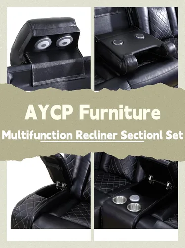 Vista 4 de Air Leather - Sillón reclinable eléctrico seccional con luces LED, luces de lectura, consolas de almacenamiento, portavasos, puerto de carga USB