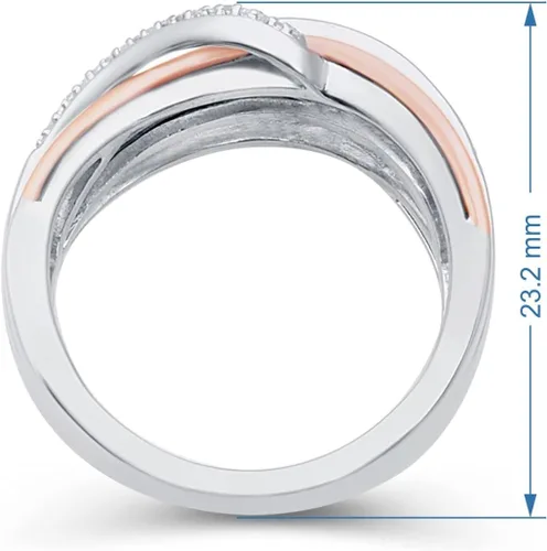 Vista 4 de Jewelili Anillo de plata de ley chapada en oro rosa de 110 quilates con diamantes blancos naturales