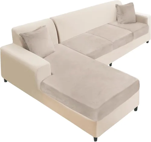 Vista 50 de NAISI Fundas de cojín de sofá de terciopelo elásticas de 1 pieza, fundas de asiento de sofá o respaldo, fundas suaves individuales para sofá Beige