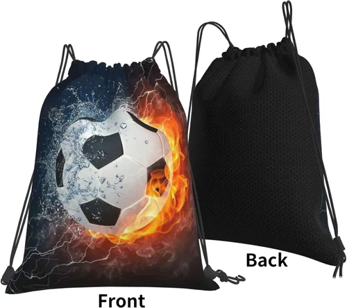 Vista 3 de Art Sports - Mochila unisex con cordón para gimnasio, mochila con cordón, impermeable, ligera, duradera, bolsa de regalo, Balón de fútbol en fuego