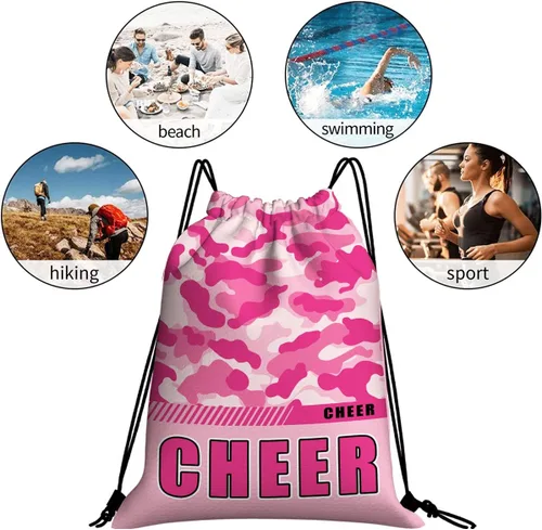 Vista 29 de Mochila con cordón impermeable para gimnasio, bolsas con cordón, bolsa de cuerda deportiva, mochila de camuflaje, Bolsas con cordón Cheer - Bolsas
