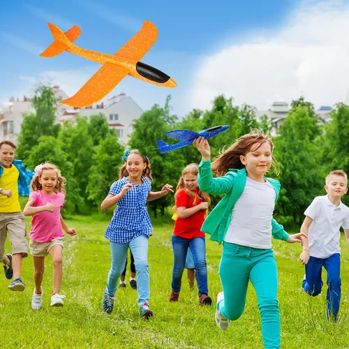 Vista 2 de VCOSTORE Paquete de 2 aviones de espuma de catapulta para niños, aviones planeadores de espuma de 13.3 pulgadas, aviones de espuma de poliestireno
