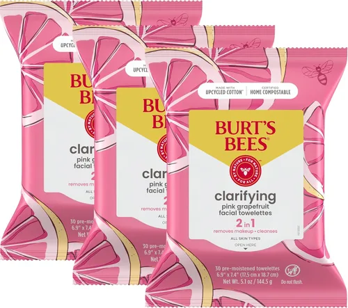 Vista 6 de Toallitas faciales Burt's Bees de limpieza facial, toallitas desmaquillantes, limpiador micelar hidratante 3 en 1 con agua de coco y loto, 90