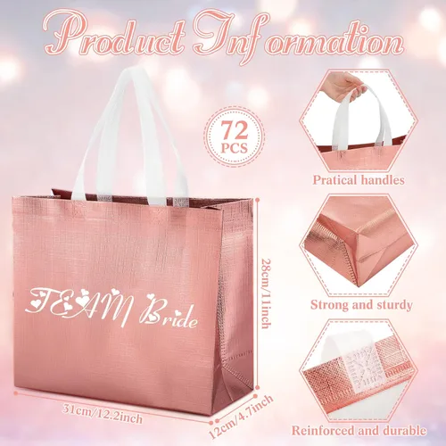 Vista 8 de Paquete de 72 bolsas de regalo reutilizables con asas, brillantes, reutilizables, bolsas de comestibles, bolsas de mano para boda, dama de honor