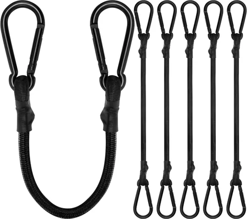 Vista 10 de Cuerdas elásticas con ganchos, cuerdas elásticas de servicio pesado de 8 pulgadas de largo con clip de mosquetón para exteriores, cuerda elástica