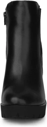 Vista 3 de Allegra K Botines con plataforma y tacón de bloque con cremallera y punta redonda para mujer