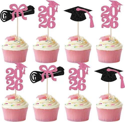 Vista 17 de Rsstarxi Paquete de 40 decoraciones para cupcakes Class of 2025 Congrats Grad 2025 Grad Cap Diploma Cupcake Picks Decoraciones para So Proud of You
