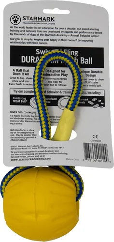Vista 3 de Juguete de perro StarMark Fantástico Balón de espuma en una cuerda, M, Dorado y amarillo