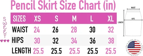 Vista 7 de Sweet Hearts - Falda de tubo para mujer XS-XL debajo de la rodilla para oficina midi, falda básica, elástica, hecha en Estados Unidos