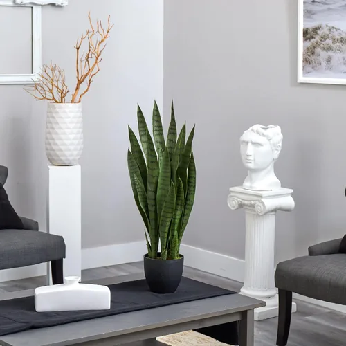 Vista 9 de Nearly Natural, Green 4855 35 pulgadas. Sansevieria con maceta negra