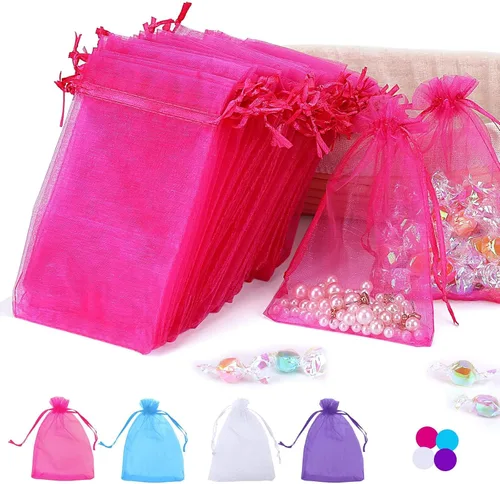 Vista 8 de Angooni 100 bolsas de organza azul transparente con cordón para regalo, para joyas, fiestas, bodas, fiestas, festivales, bolsas de dulces (4 x 6)