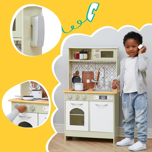 Vista 3 de Teamson Kids - Little Chef Boston Modern Play Kitchen - Verde oliva/Blanco 22.25 x 12 x 37.5 pulgadas