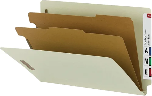Vista 5 de Smead Carpeta de clasificación con pestañas finales 100% recicladas, 2 divisores, expansión de 2 pulgadas, tamaño legal, gris/verde, 10 por caja