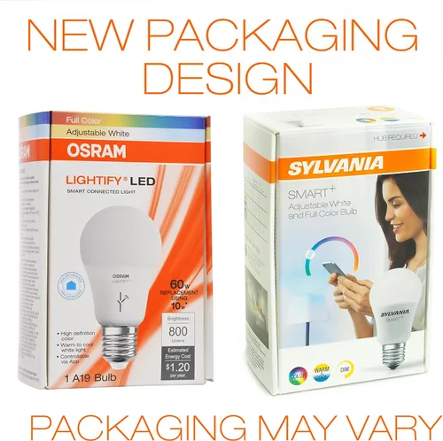 Vista 2 de Sylvania SMART+ ZigBee - Bombilla LED A19 que cambia de color y regulable, equivalente a 60 W, funciona con SmartThings, Wink y Amazon Echo Plus