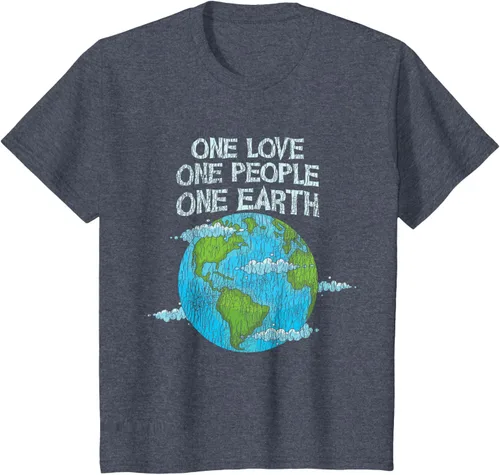 Vista 49 de Vintage One Love One People Planet Cambio climático Día de la Tierra Camiseta Negro