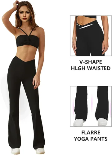Vista 4 de TMKOTOKRA Leggings acampanados para mujer, de cintura alta, cruzados, suaves, de cintura alta, casuales, con corte de bota